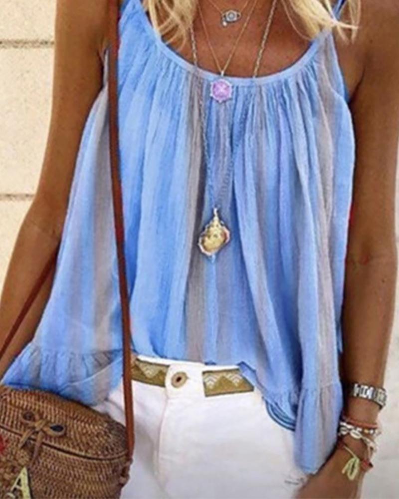 

Spaghetti Strap Striped Print Casual Women Top, Blue