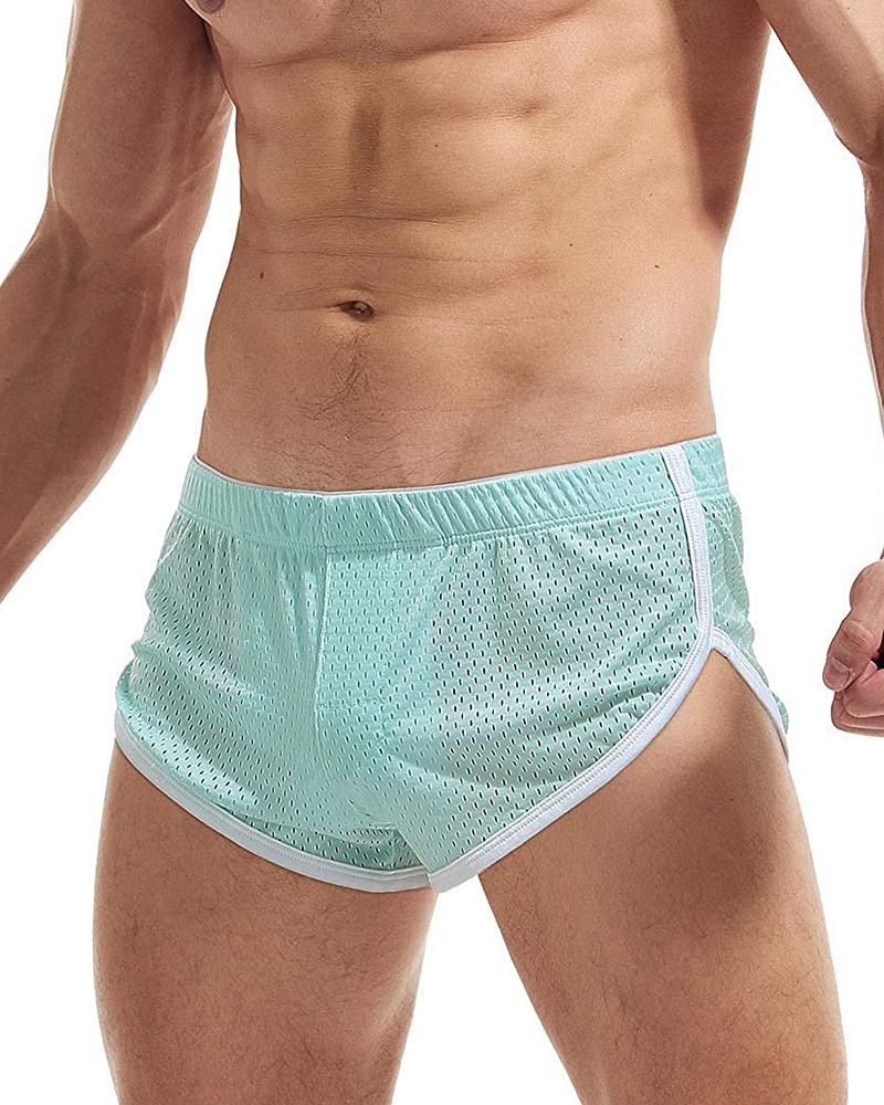 

Solid Color Patchwork Slit Briefs Shorts, Light green