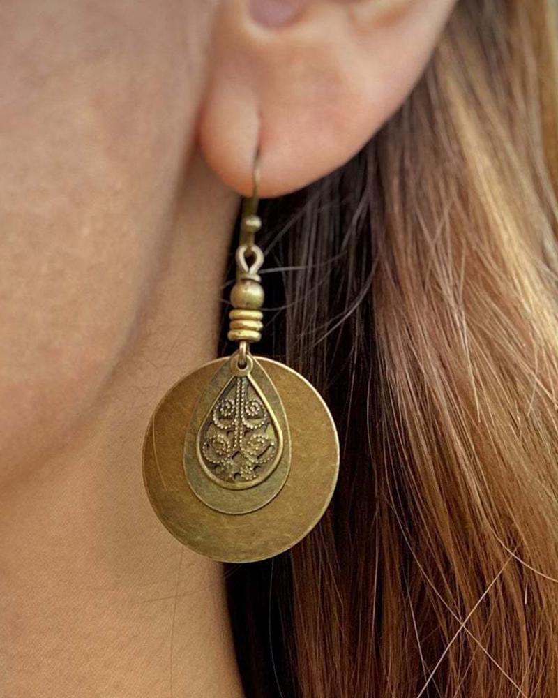 

1Pair Bohemian Layered Tribal Drop Earrings, Gold