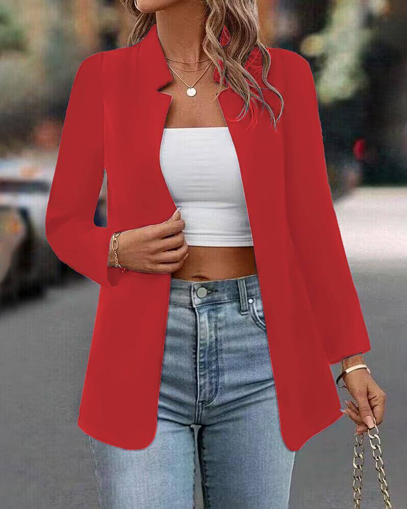 

Notched Collar Long Sleeve Blazer Coat, Red