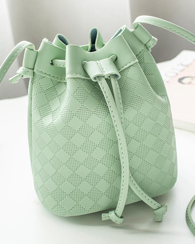 

Faux Braided Drawstring Bucket Bag, Green