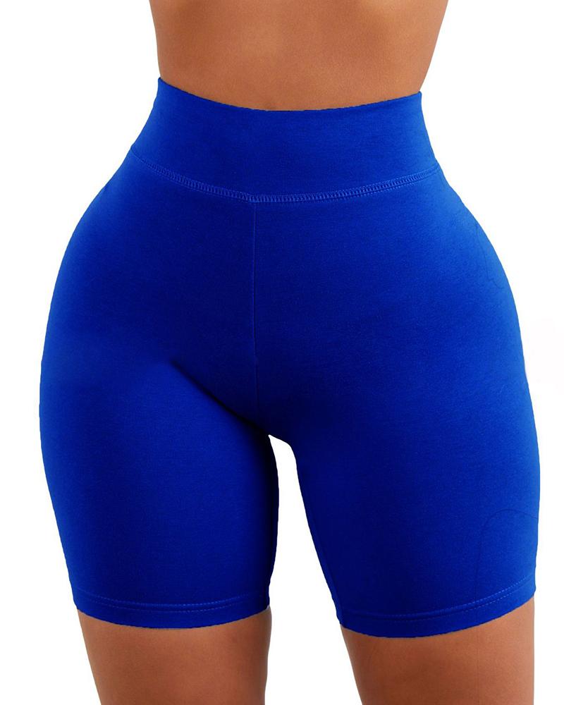 

High Rise Plain Biker Shorts, Dark blue