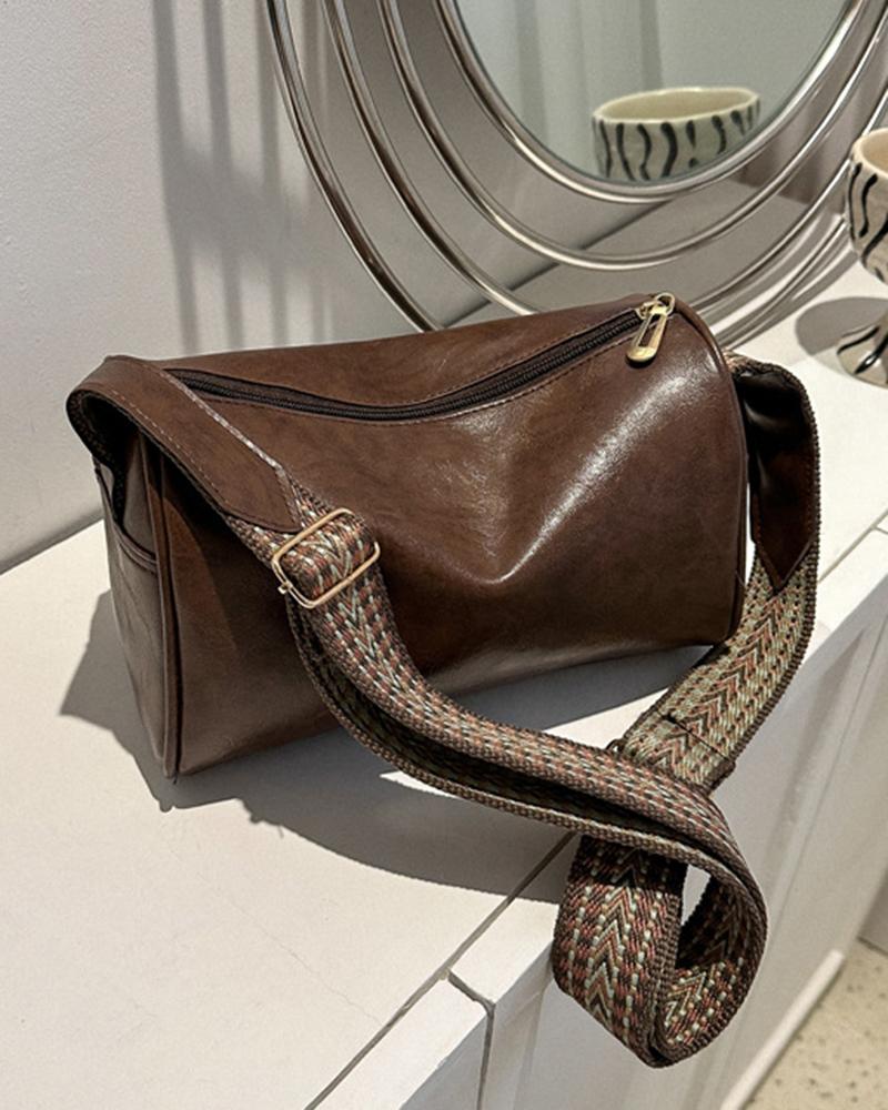 

Zipper Detail Vintage Square Crossbody Bag, Coffee