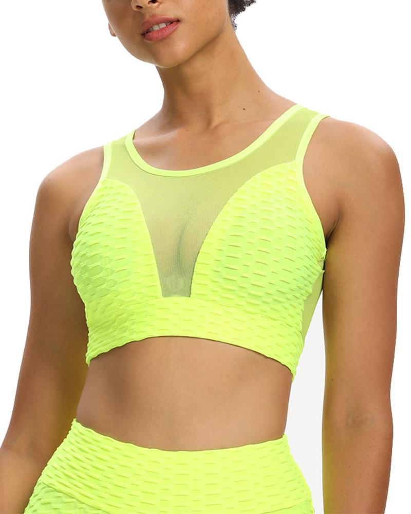 

Sleeveless Patchwork Mesh Jacquard Sexy Sporty Bras, Yellow