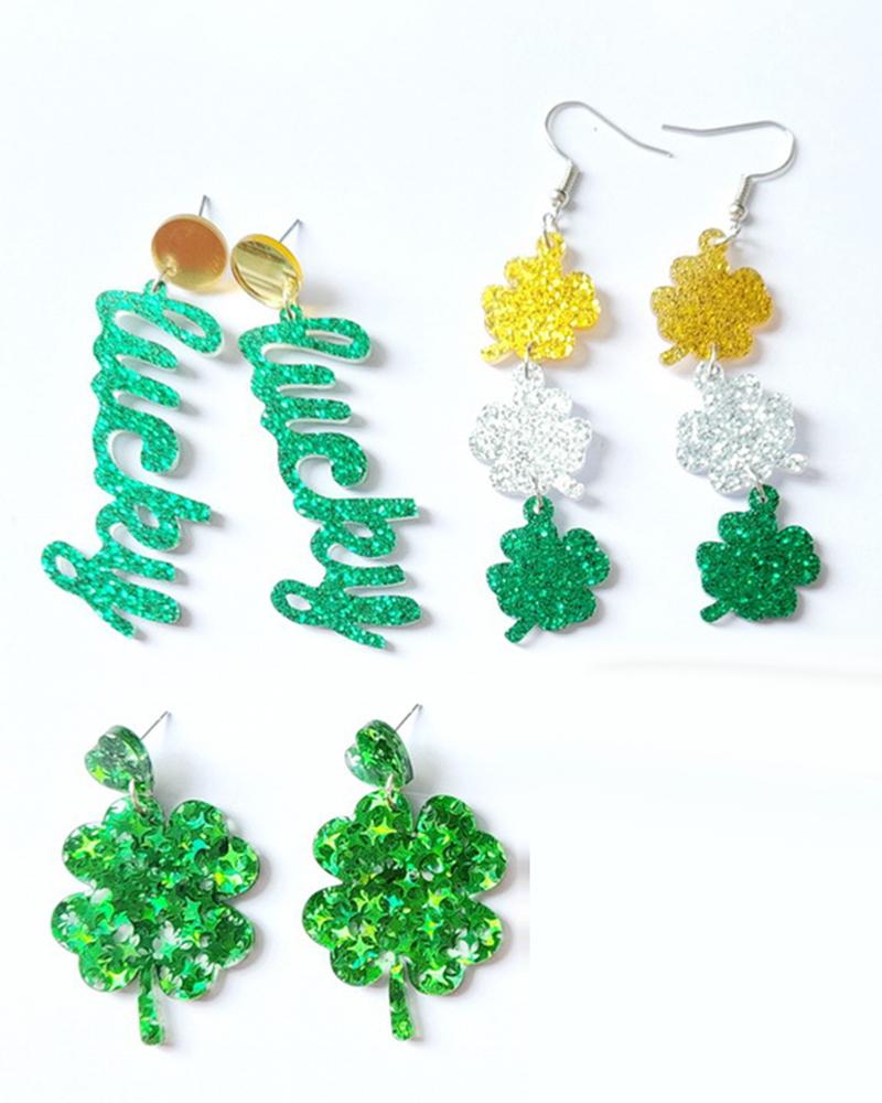 

1Pair St. Patrick's Day Lucky Glitter Clover Drop Earrings, Style1