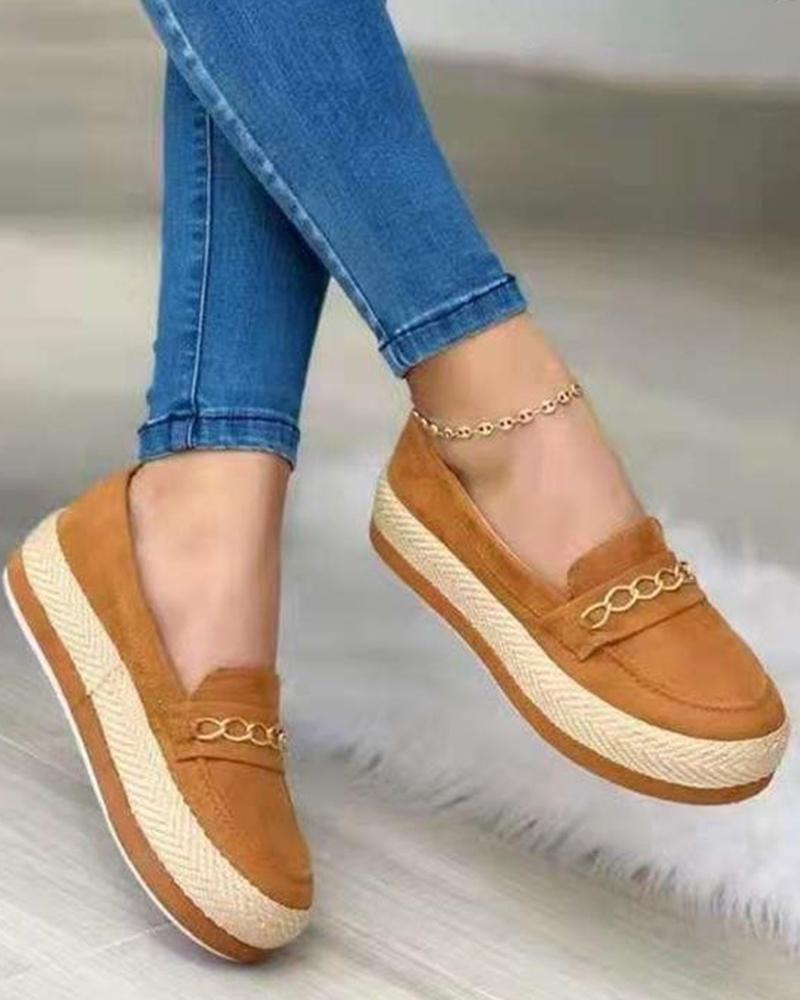 

Chain Decor Platform Muffin Work Loafers, Brown
