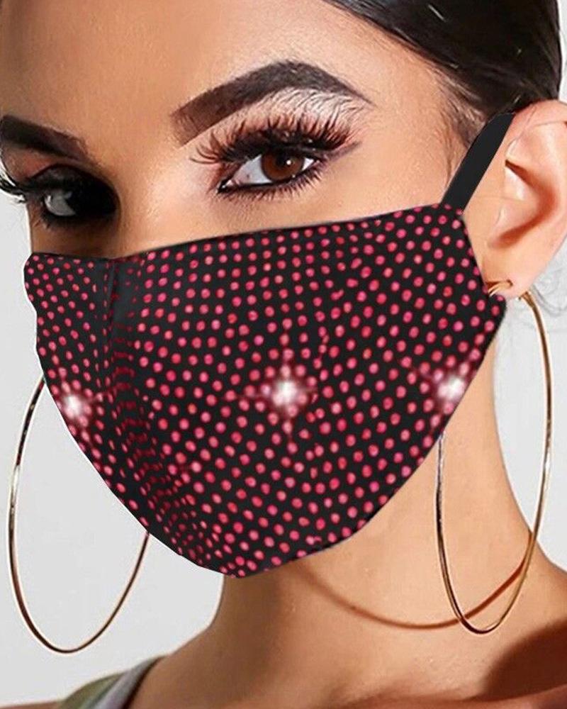 

Allover Rhinestone Breathable Earloop Face Bandana, Red