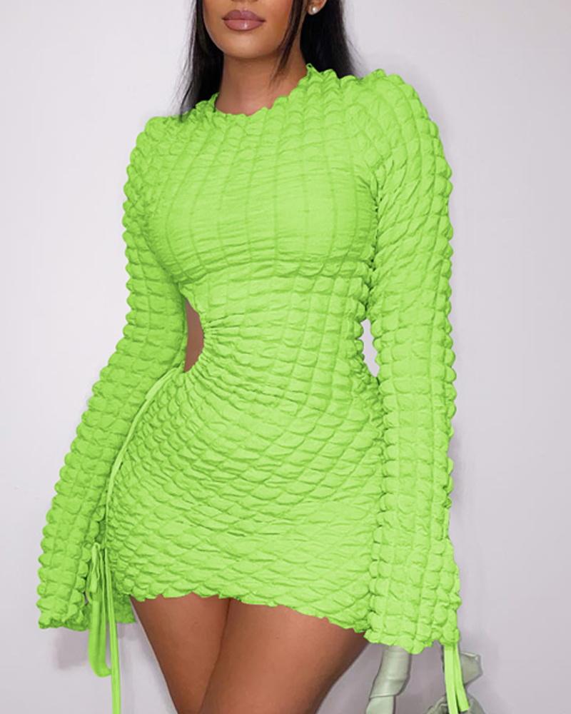 

Long Sleeve Cutout Drawstring Party Dress, Green