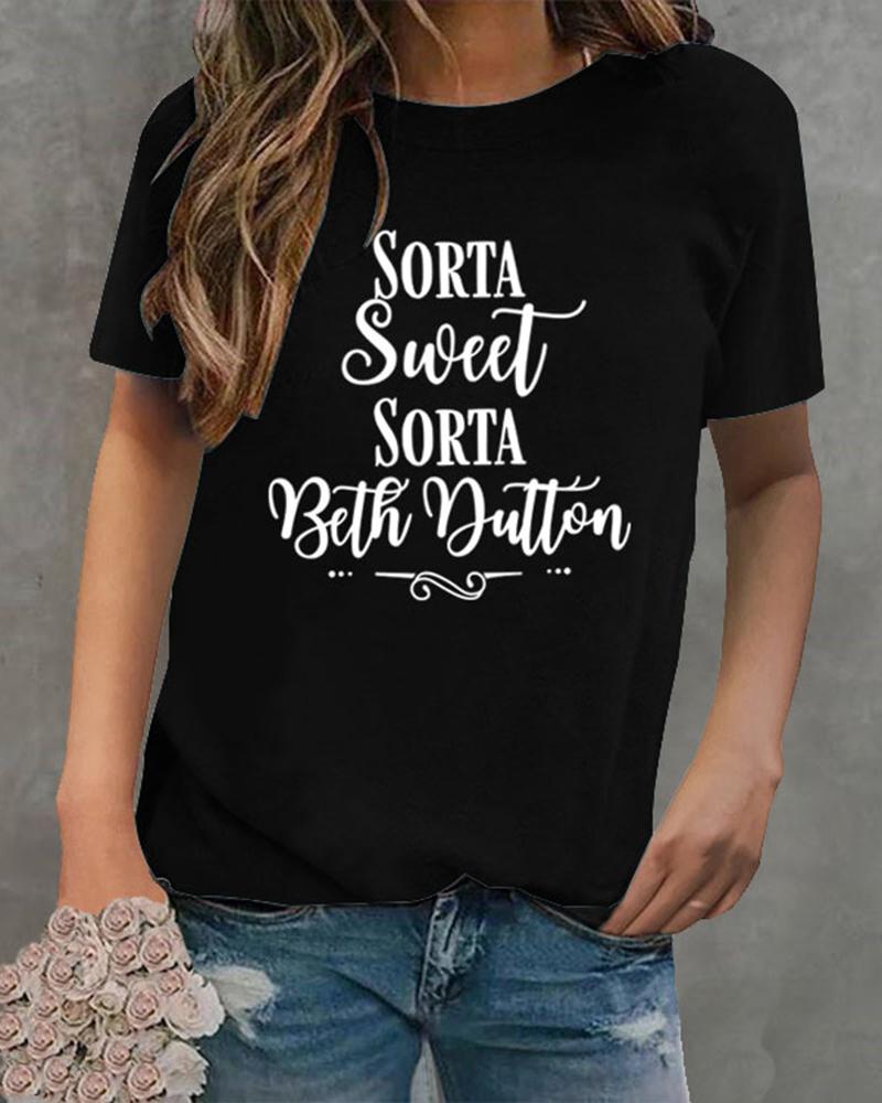 

Sorta Sweet Letter Print Casual T-shirt, Black
