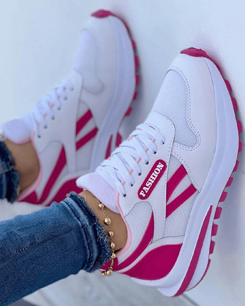 

Colorblock Breathable Lace-up Sneakers, Red