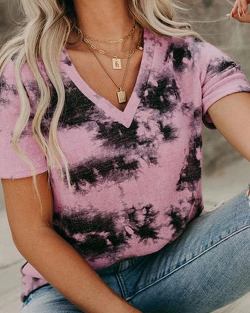 

Tie Dye Print Short Sleeve T-shirt, Pink