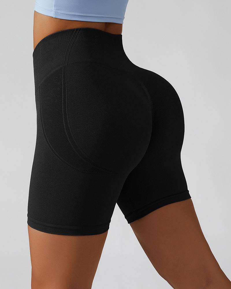 

High Waist Side Pocket Quick Dry Active Shorts, Black