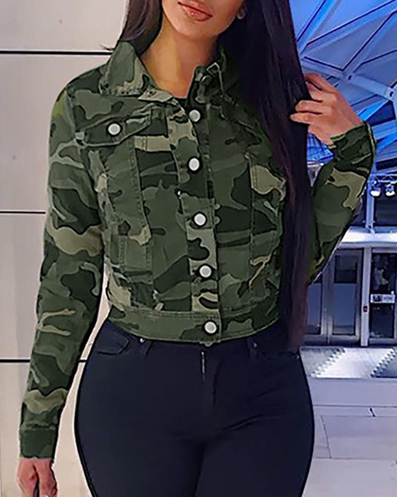 

Camouflage Print Long Sleeve Casual Shirt, Army green