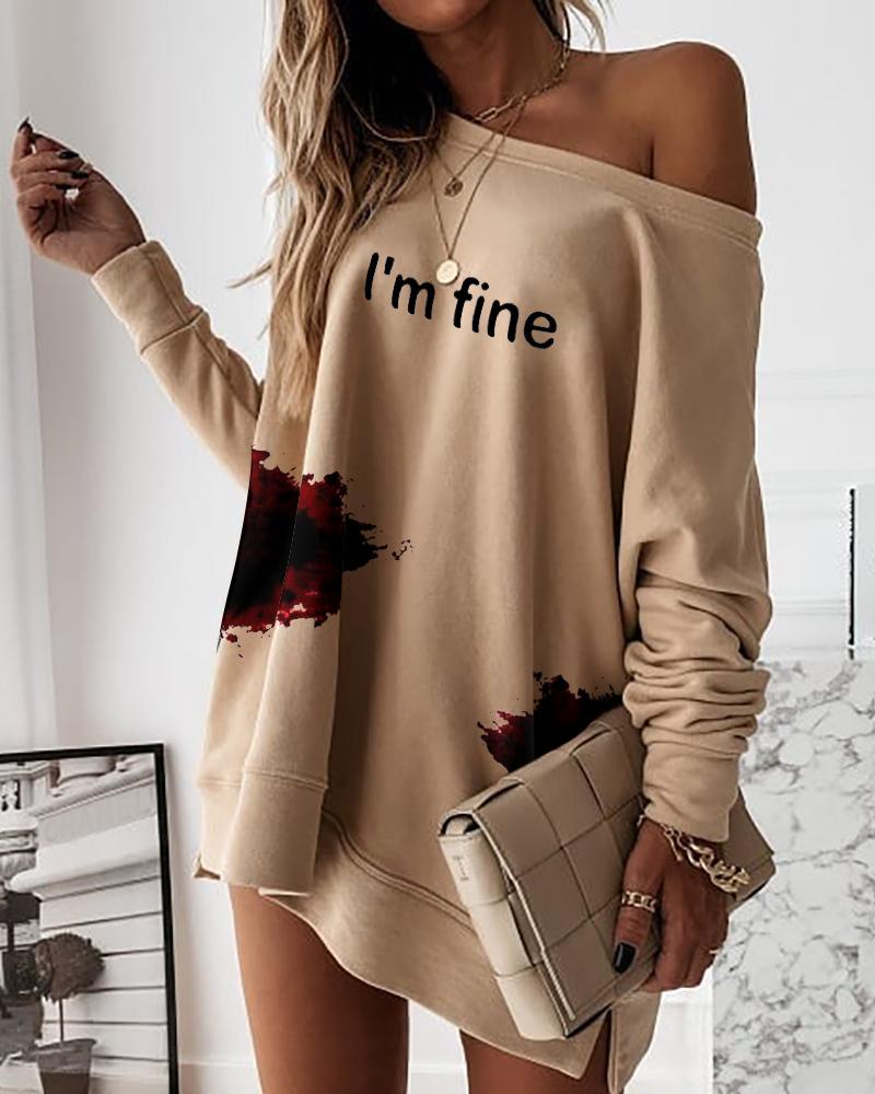 

Halloween Letter Blood Print Long Sleeve Sweatshirt, Khaki