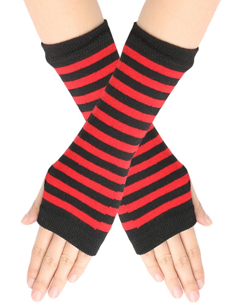 

1Pair Striped Knit Fingerless Gloves, Style6