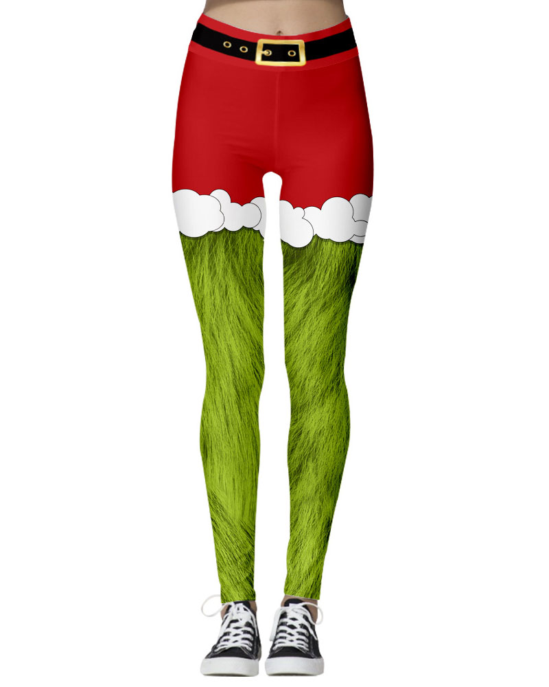 

Christmas Snowflake Cartoon Elk Cat Print Leggings, Style2