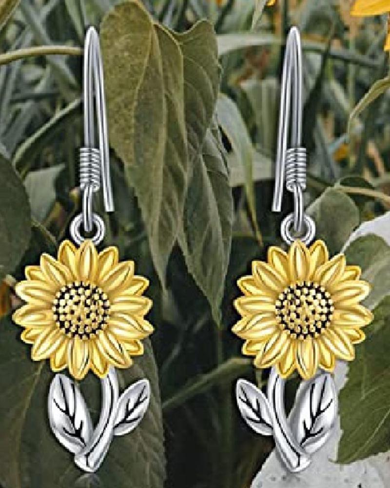 

1Pair Sunflower Shaped Hook Drop Earrings, Silver