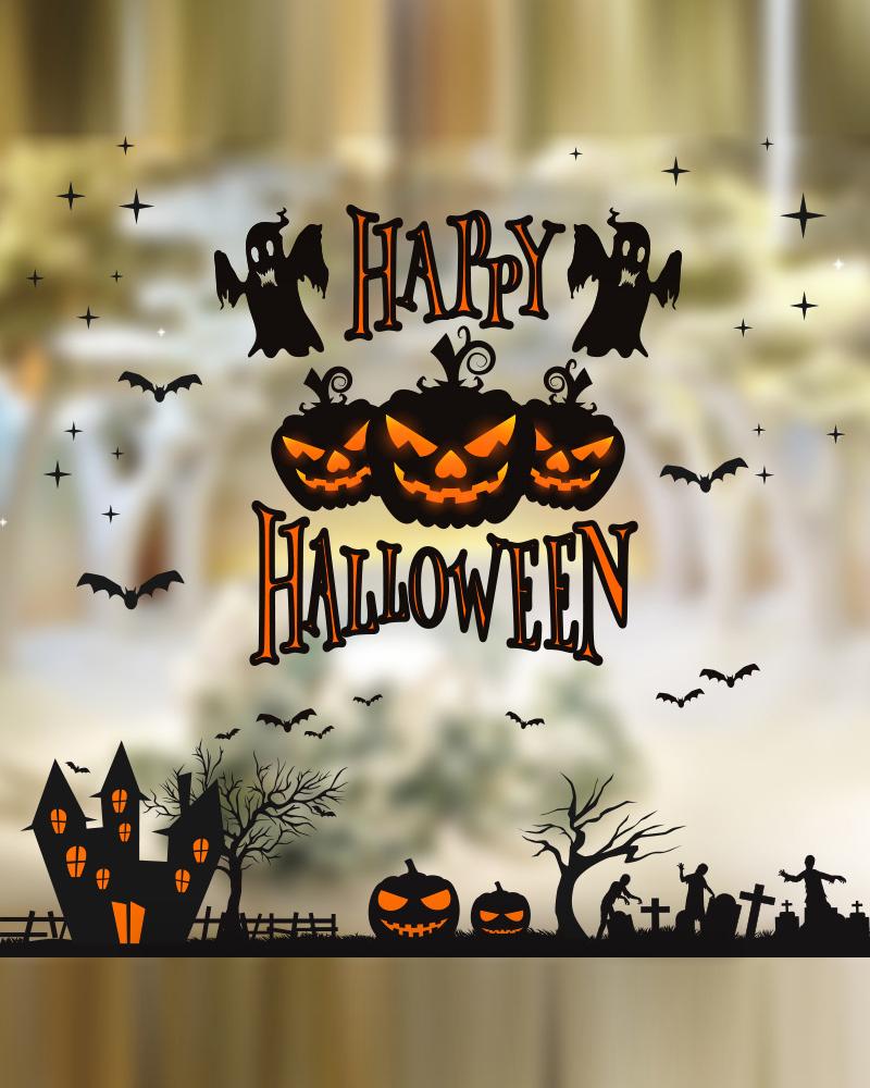 

Halloween Decorations Window Clings Decor Cute Pumpkin Ghost Trick or Treat Kids School Home Office Accessories Party Supplies Gifts, Style5