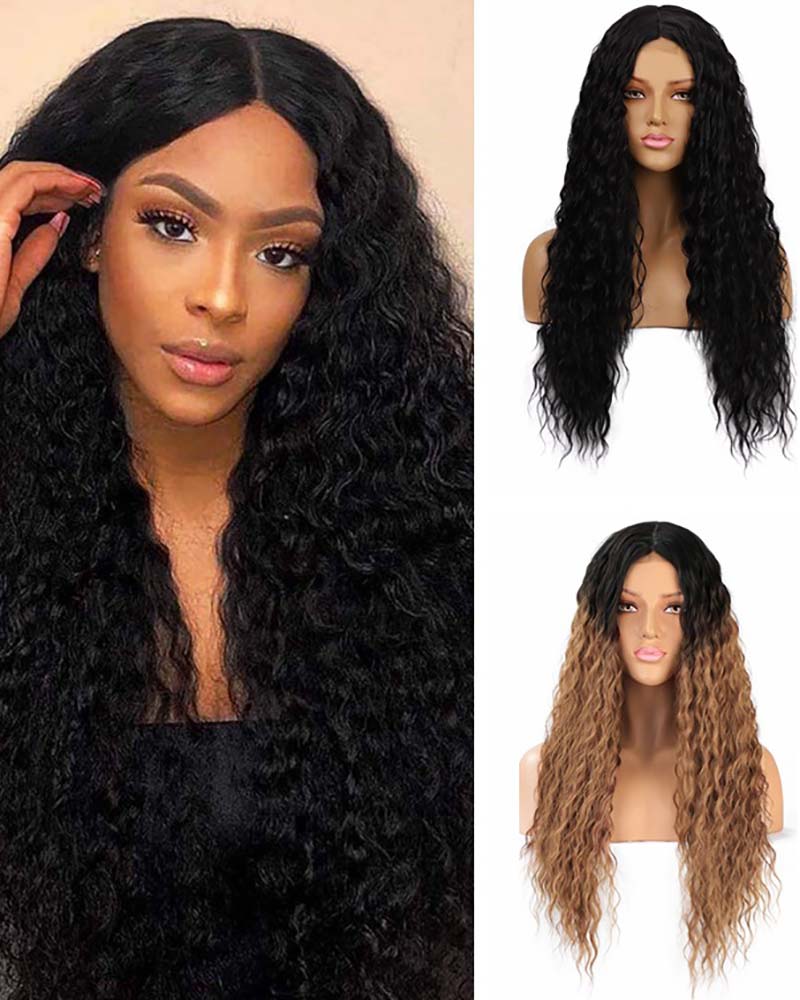 

Glueless Lace Front Wigs 26 Inches Water Wave Hair Wigs, Black