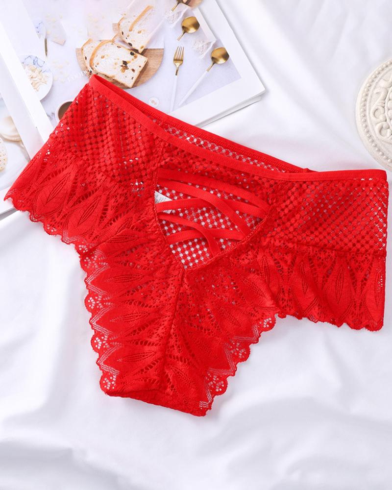 

Crisscross Back Crochet Lace Panty, Red