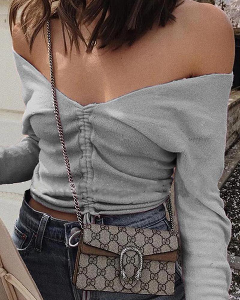 

Off Shoulder Casual Knit Top, Gray