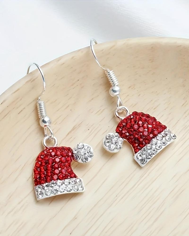 

1Pair Rhinestone Christmas Hat Shaped Dangle Hook Earrings, Multicolor