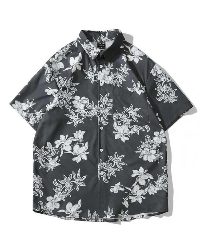 

Floral Print Short Sleeve T-shirt, Black