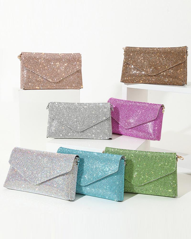 

Allover Rhinestone Evening Envelop Clutch Bag, Silver