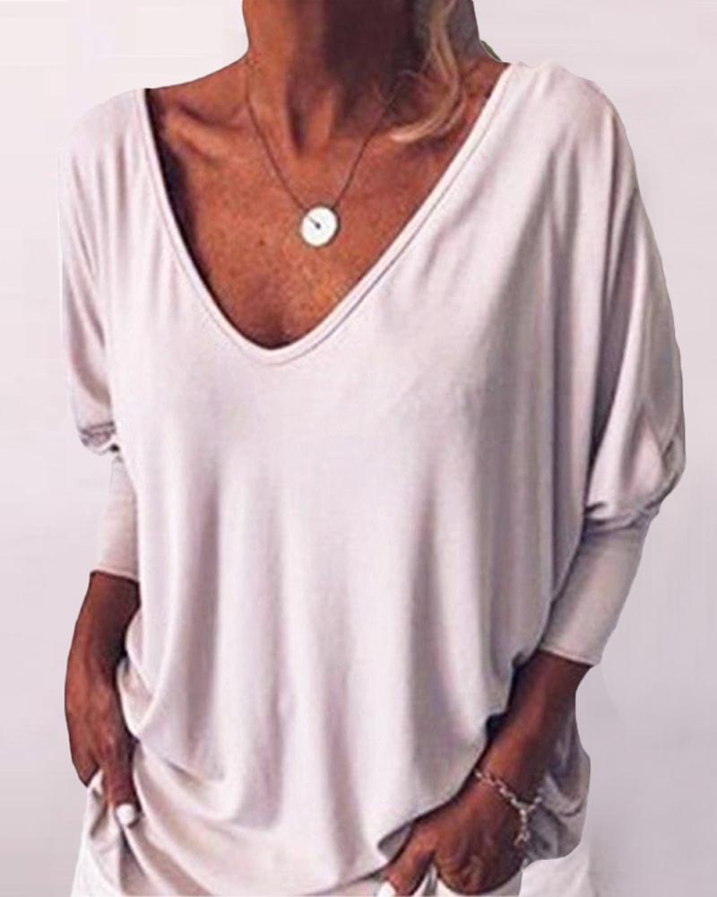

Plus Size Button Decor V-Neck Top, White