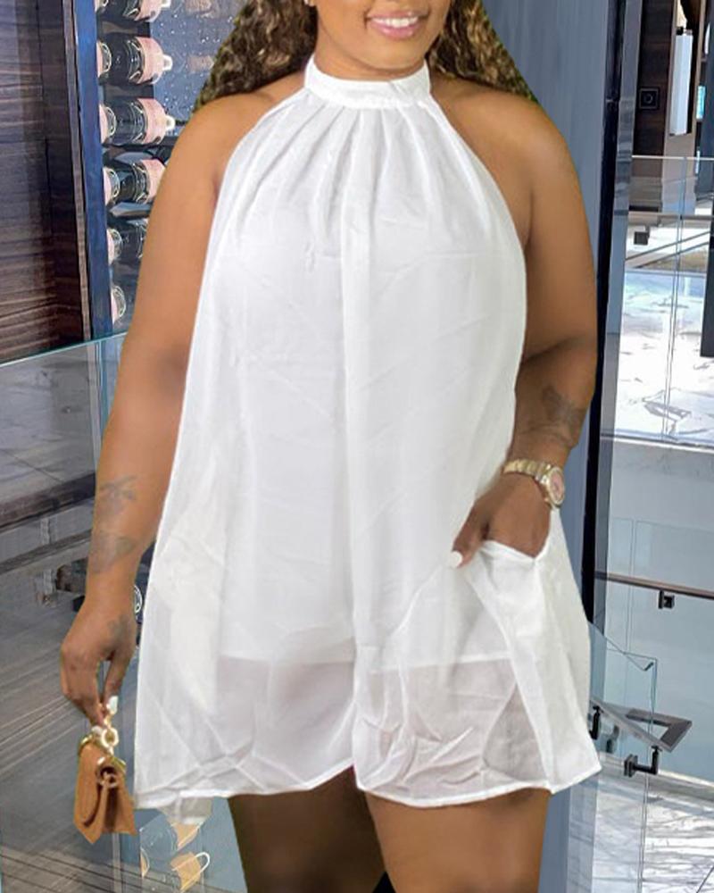 

Plus Size Halter Backless Chiffon Romper, White