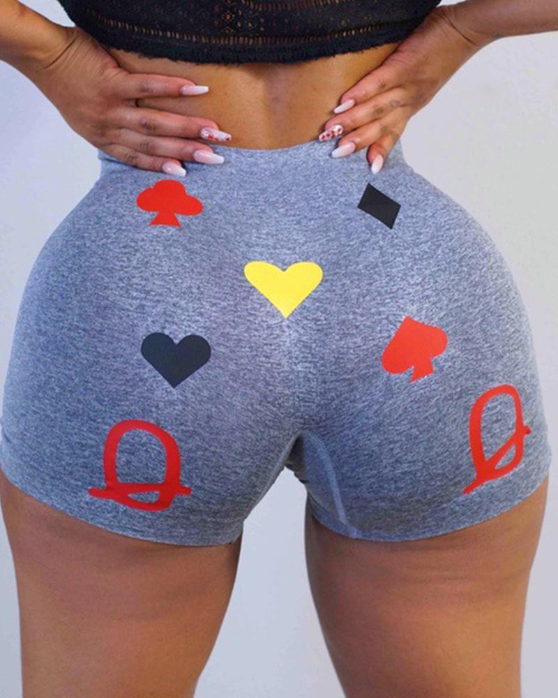 

Poker Print Short Yoga Pants, Gray