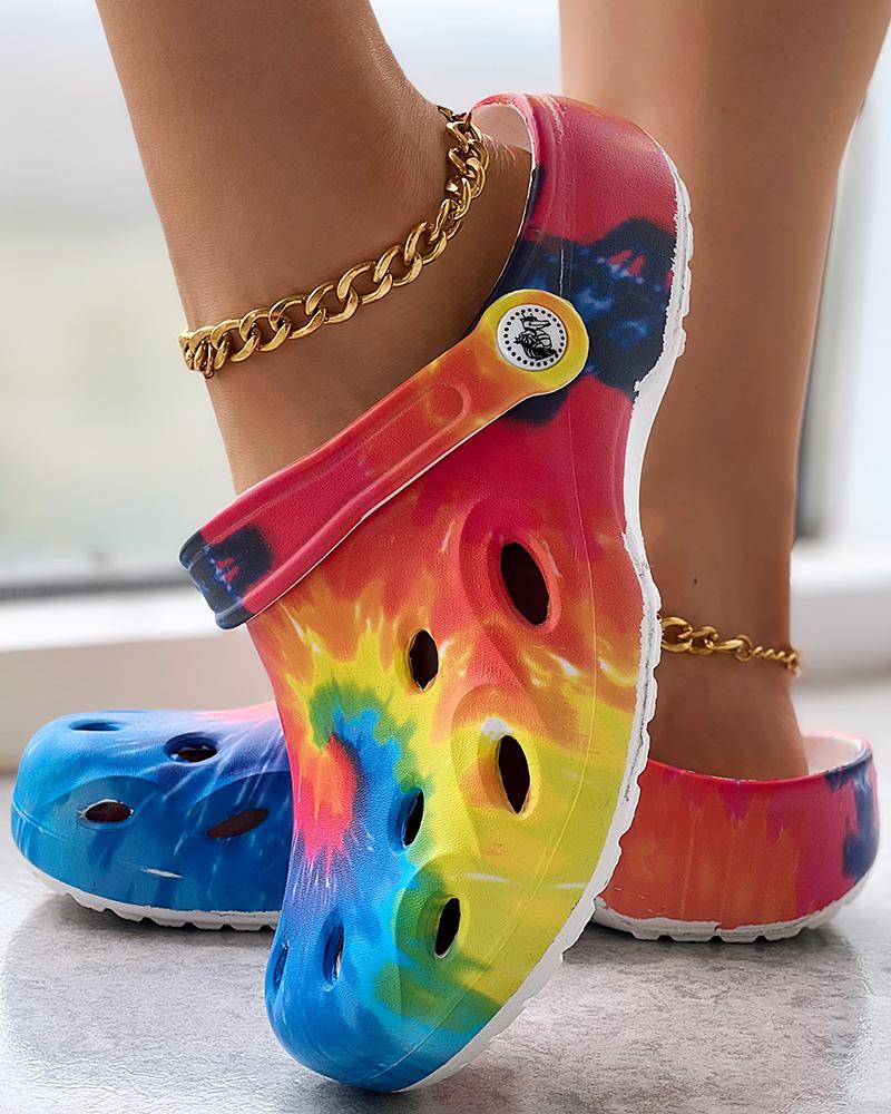 

Lemon Floral Print Hollow Out Clog Sandals, Multicolor