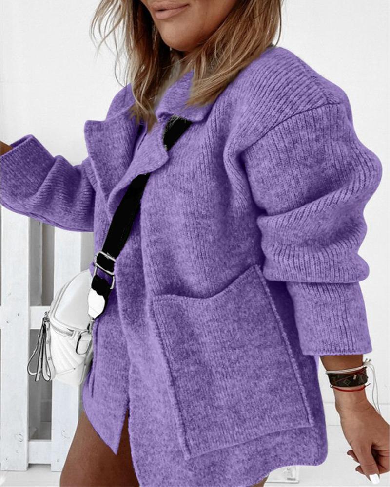 

Pocket Design Long Sleeve Knit Cardigan, Purple