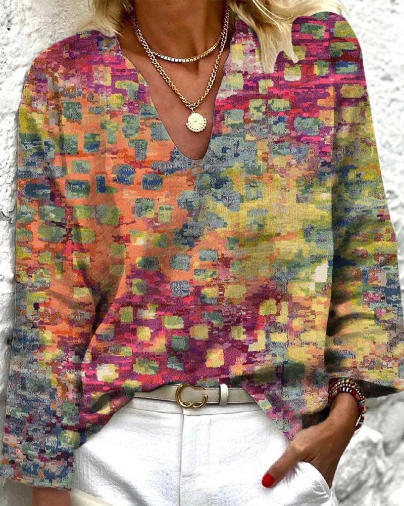 

Allover Print Long Sleeve Top, Multicolor