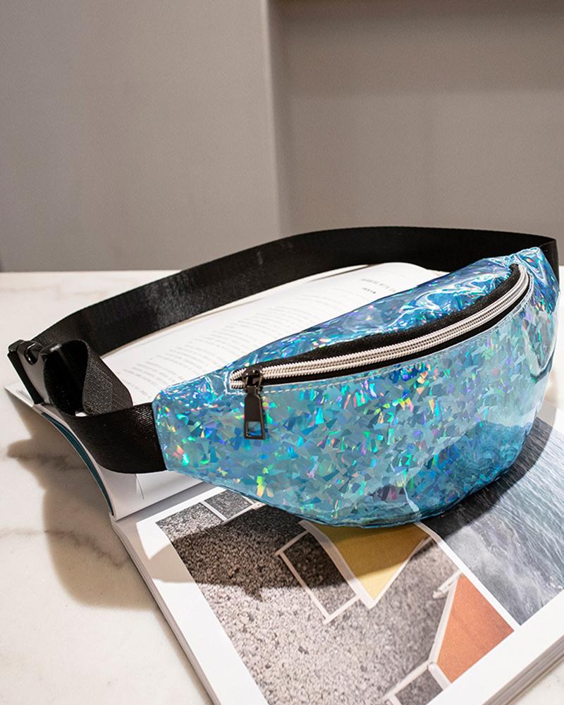 

Zipper Design Reflective Holographic Waist Bag, Blue