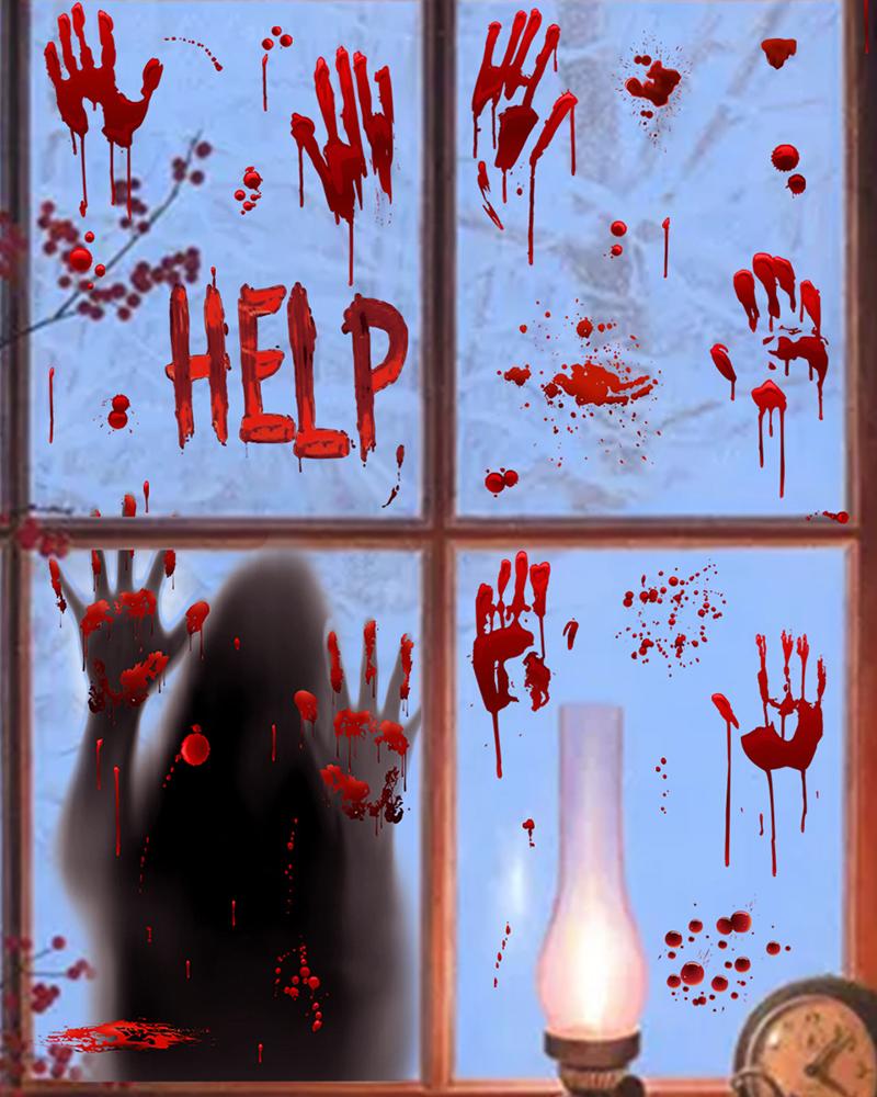 

2 Sheets Halloween Bloody Handprint Tattoo Window Stickers, Red