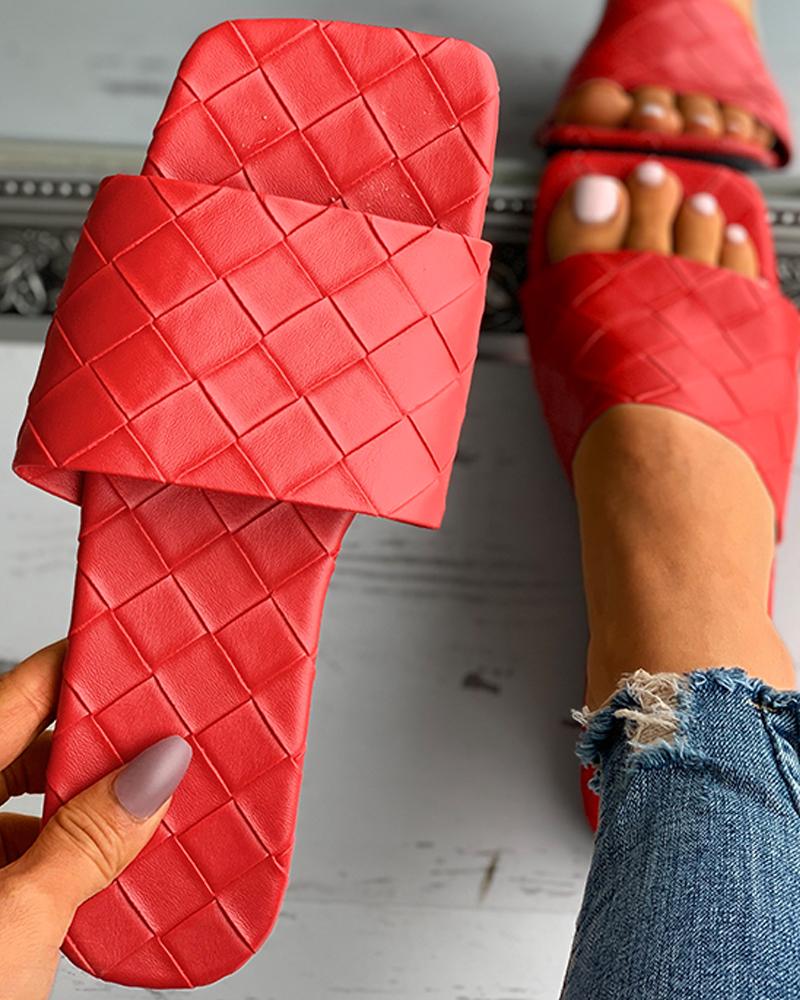 

Quilted Square Toe Casual Slippers, Red