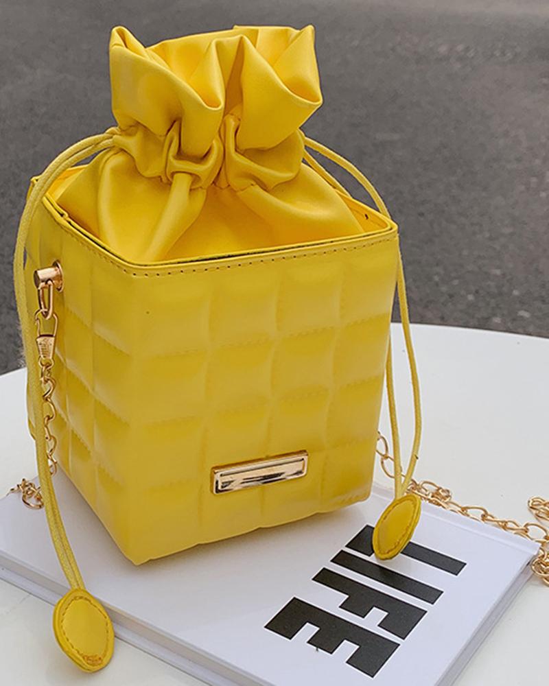

Quilted Drawstring Bucket Bag, Yellow