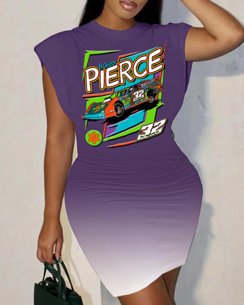 

Letter Graphic Print Ombre Bodycon Dress, Purple