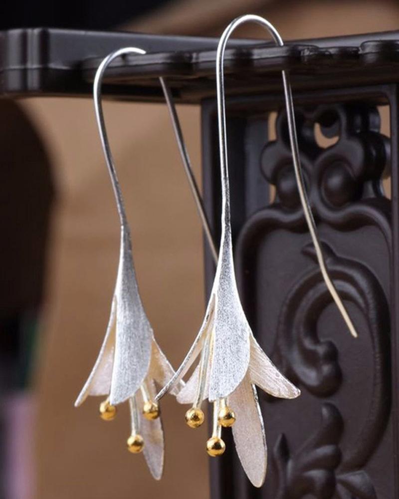 

1Pair Flower Shaped Hoop Earrings, Silver