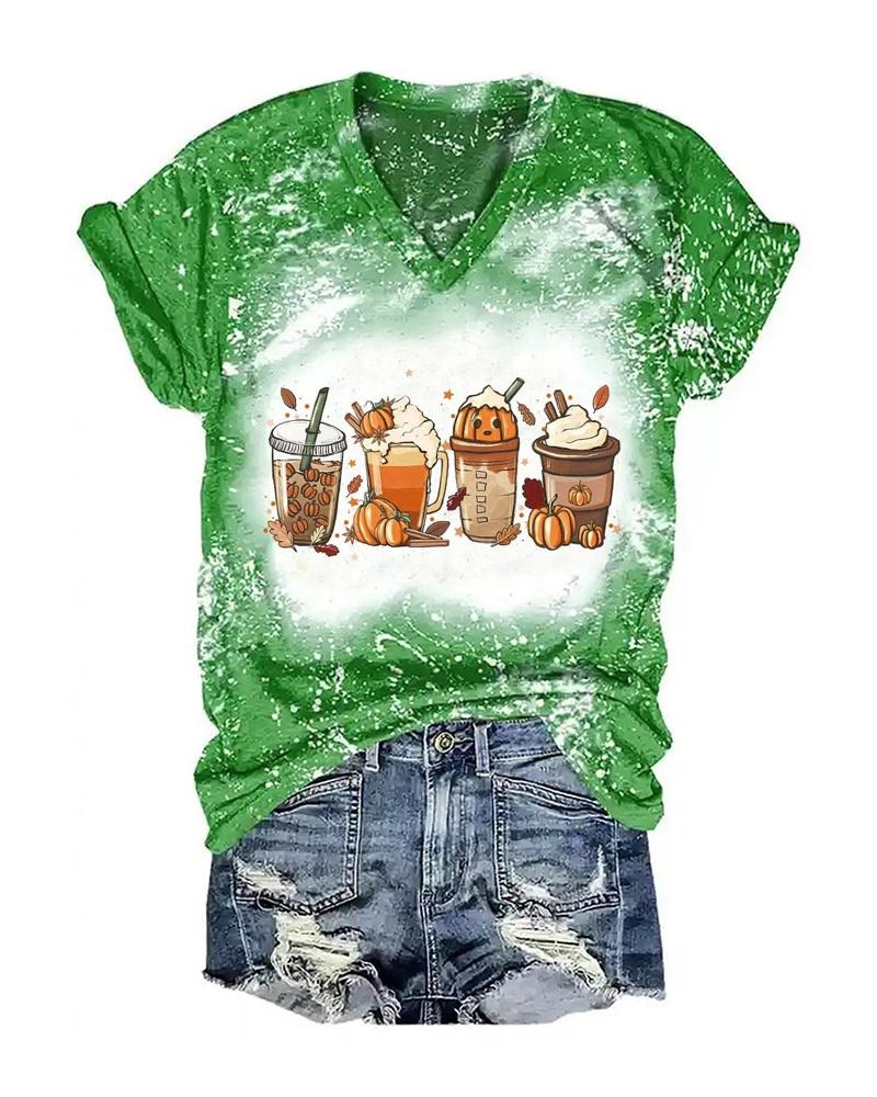 

Halloween Pumpkin Graphic Print Casual T-shirt, Green