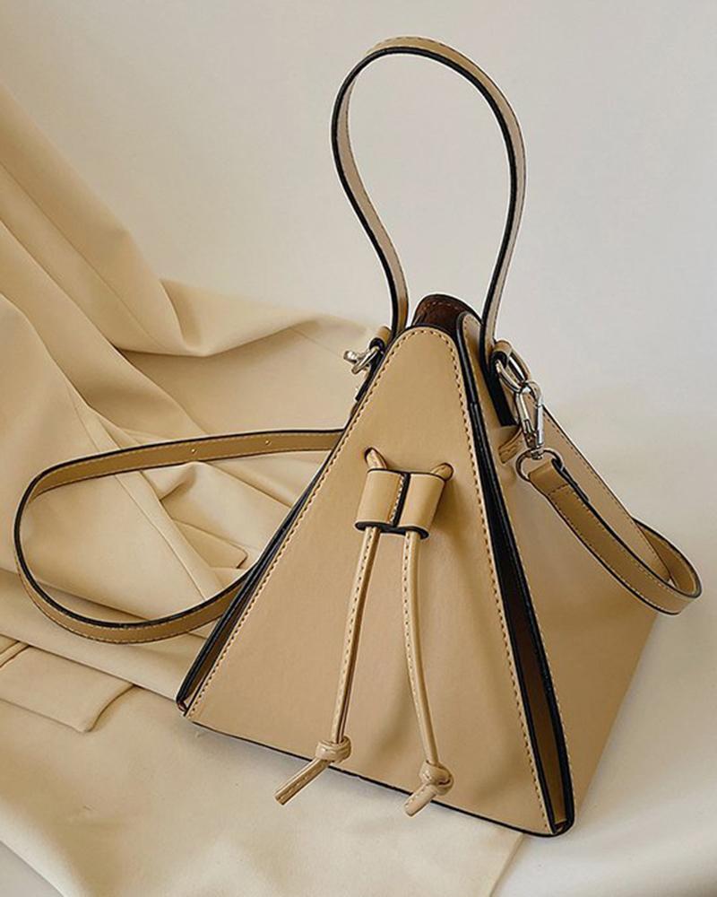 

Drawstring Triangle-Shaped Handbag Fashionable Crossbody Bag, Khaki