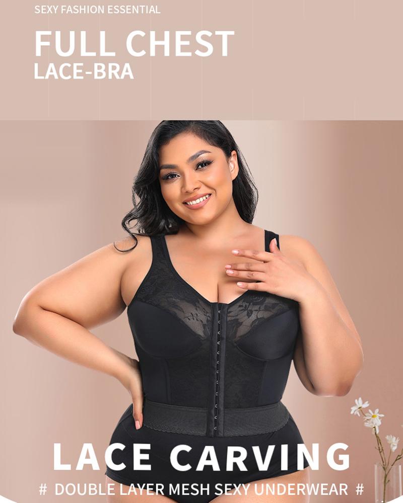 

Lace Patch Hook Front Push Up Shapewear Bralette Top, Black