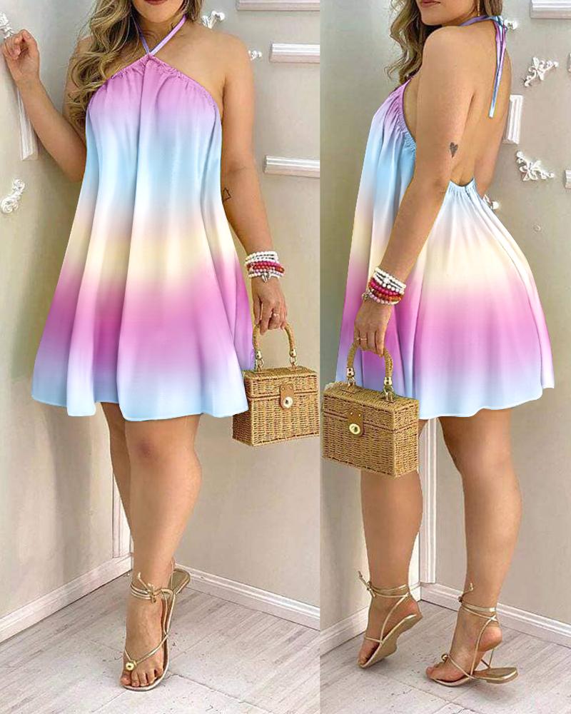 

Ombre Halter Backless Sleeveless Casual Dress, Multicolor