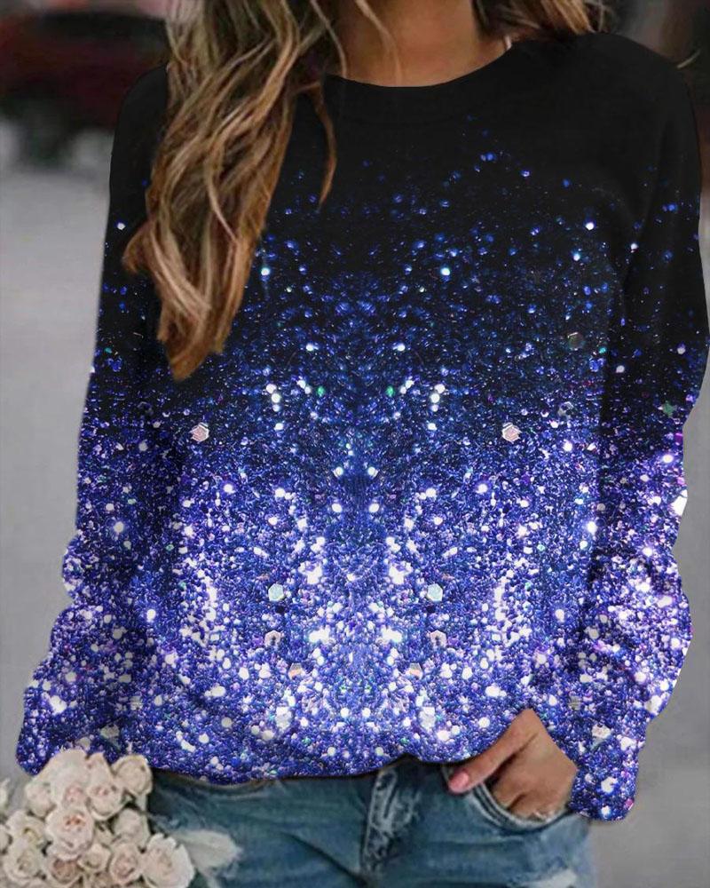 

Ombre Galaxy Print Long Sleeve Sweatshirt, Blue