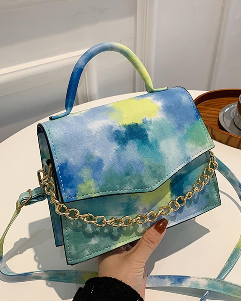 

Tie Dye Top Handle Chain Decor Satchel Bag, Blue