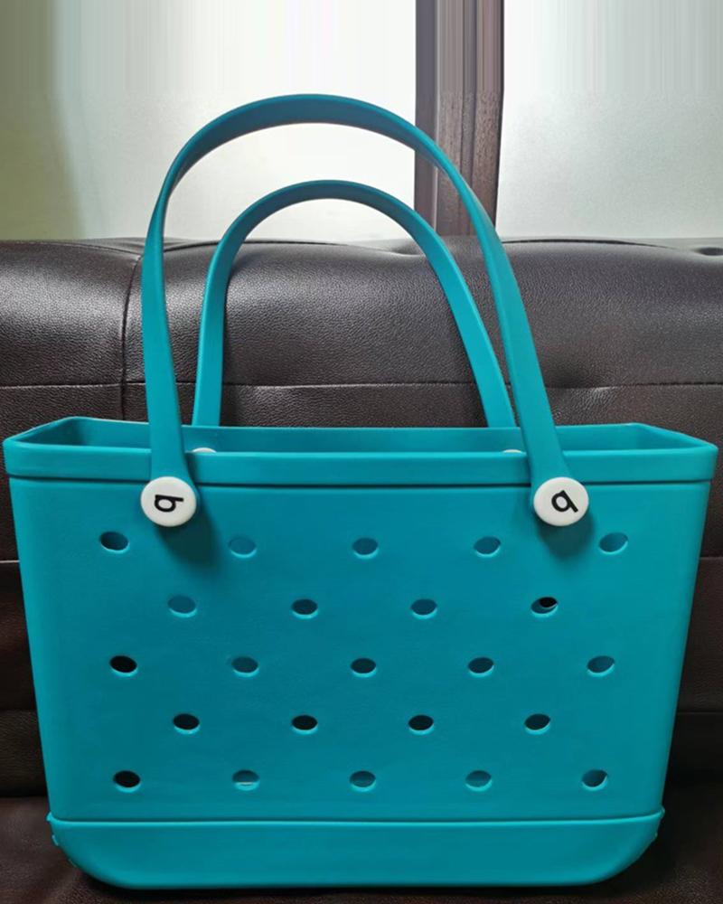 

Hollow Out Large Capacity Beach Handbag, Turquoise blue