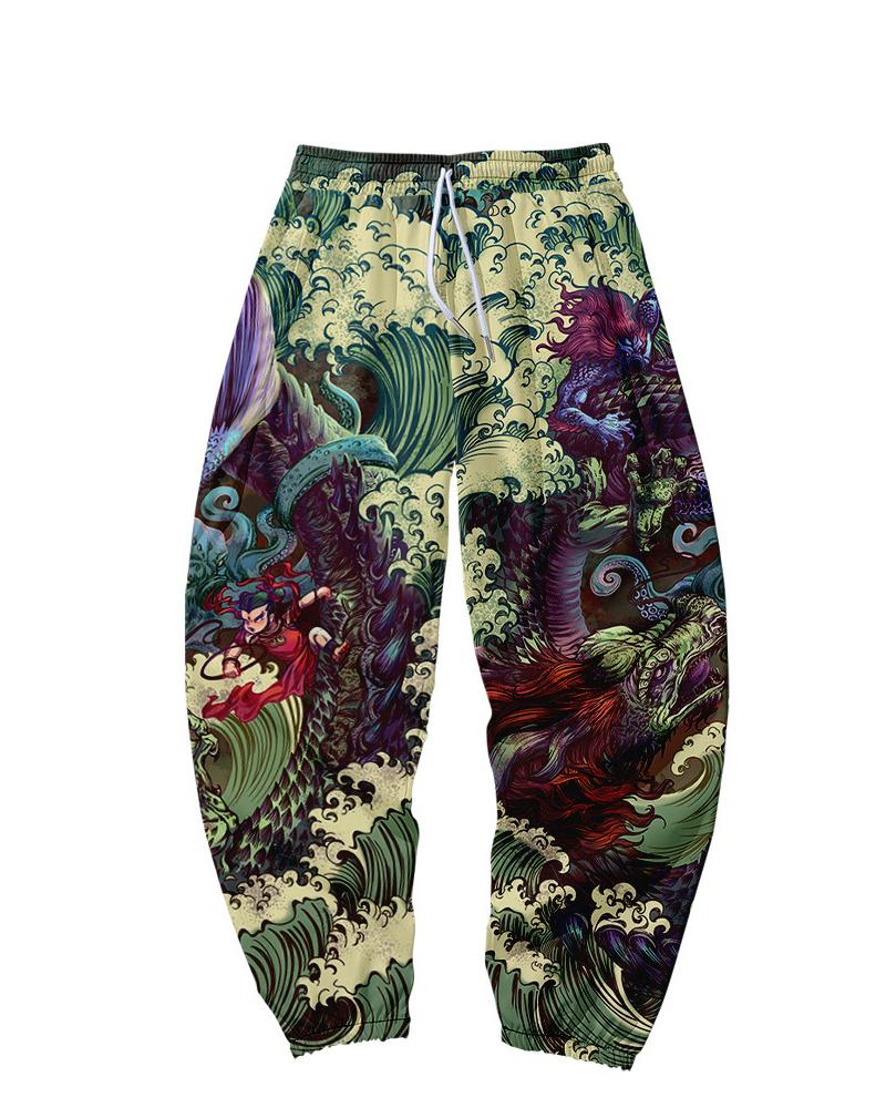 

3D Cartoon Print Drawstring Baggy Pants, Style4