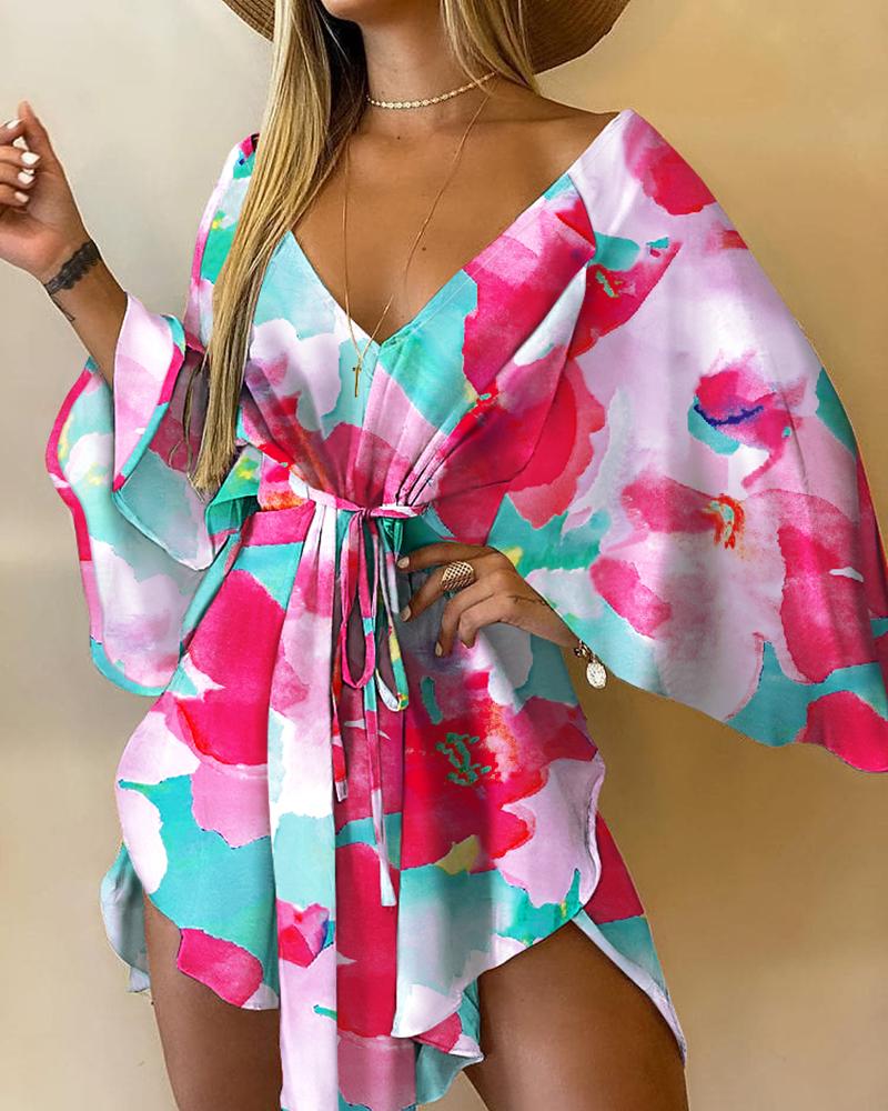 

Tie Dye V-Neck Batwing Sleeve Mini Dress, Pink