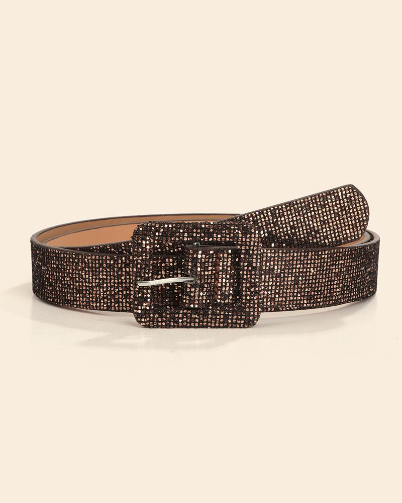 

1pc Sparkling Sequin Decor Belt, Brown